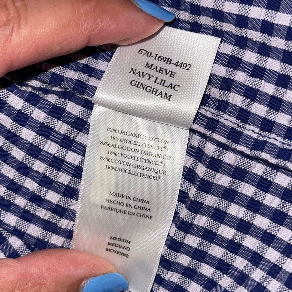 Rails Women's Maeve Dress Navy Lilac Gingham Organic Cotton Midi Dress Size Medi - Picture 9 of 12